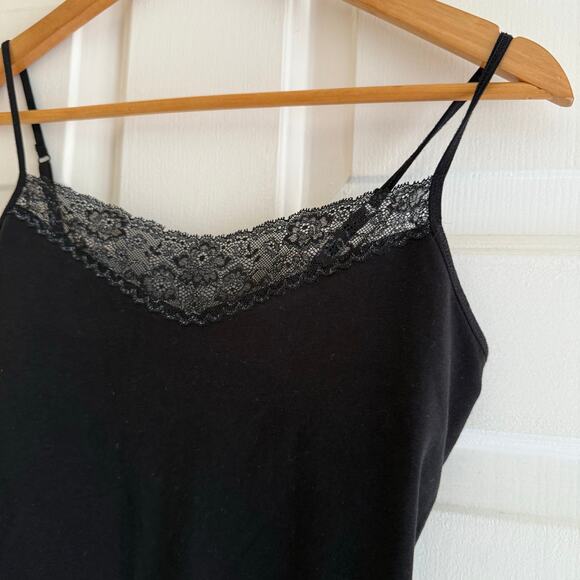 Express Y2K Black Lace Trim Tank Top Camisole Sz M Stretch Whimsigoth Bella Swan - Picture 6 of 8